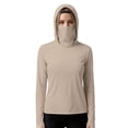 thumbnail image 4 of HappyYEE Women’s Upf 5+ Sun Shirts with Hooded Long Sleeve Thumb Sleeve Rash Guard Summer Outdoor Sun Protection Top with Face Mask Khaki L, 4 of 6