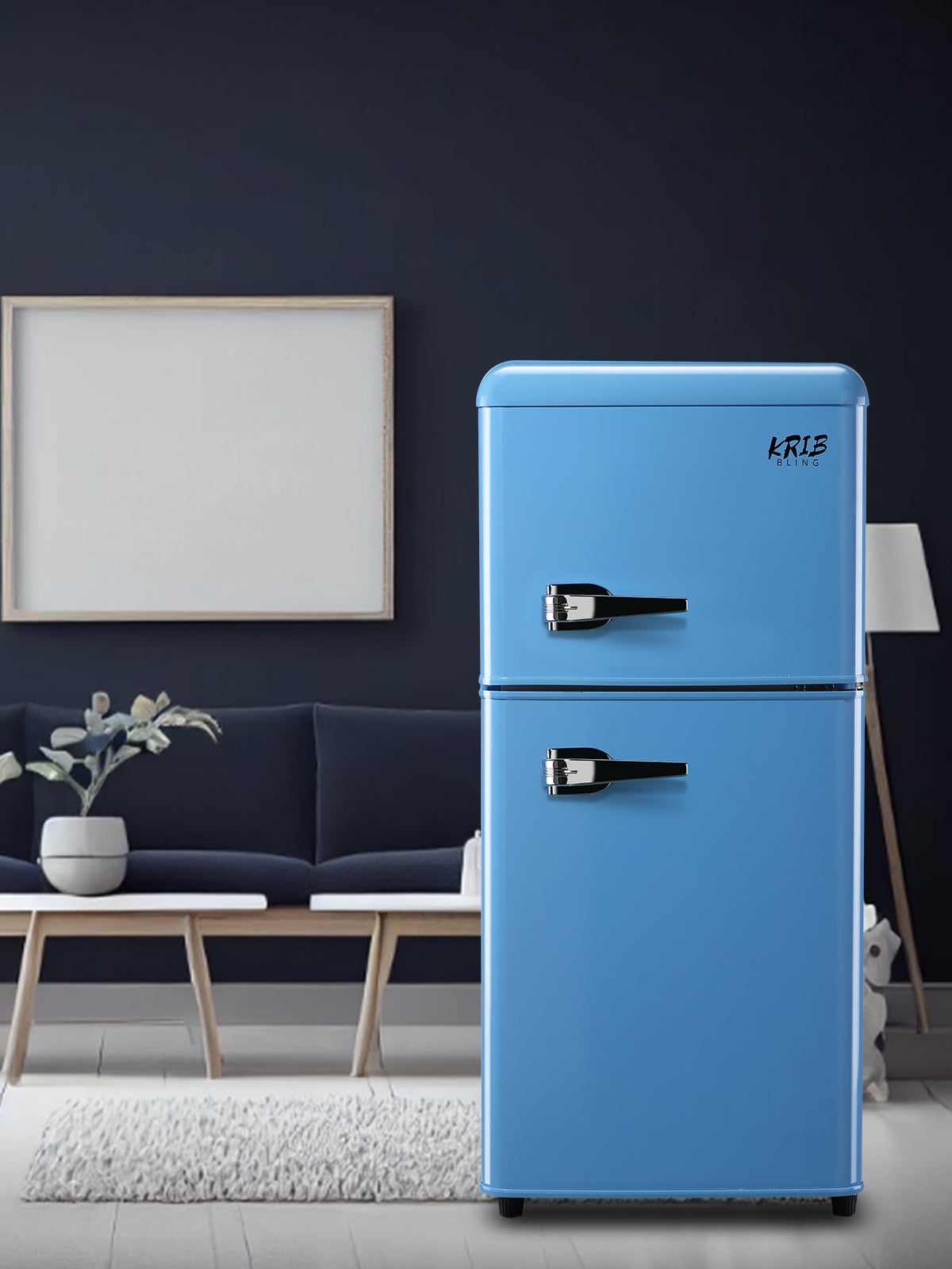Krib B Compact Refrigerator 3.5 Cu.ft, Mini Fridge with Freezer, Retro Fridge with Dual Door, 7 Grade Temperature Adjustment, Blue