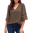 thumbnail image 5 of luvamia Casual Shirts for Women 3/4 Bell Sleeve Mesh Panel V Neck Tops Size L Partrige, 5 of 9