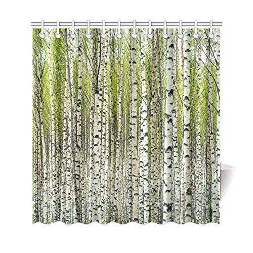 Artjia Home Bath Decor Fabric Green, Birch Tree Fabric Shower Curtain