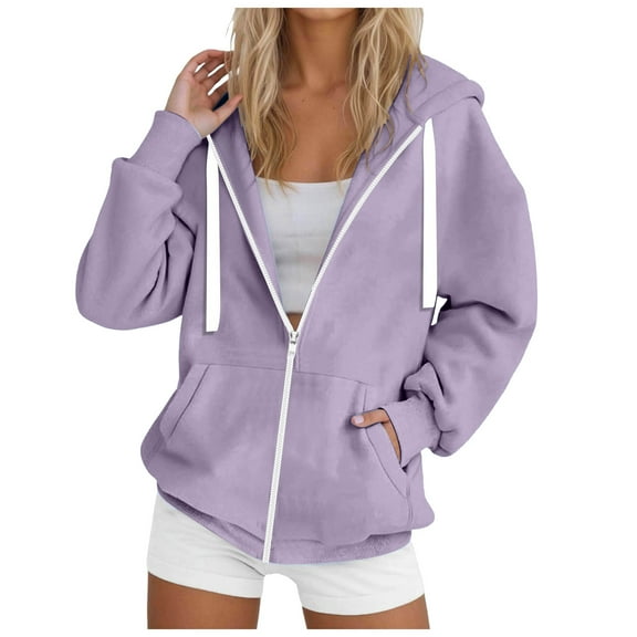 UAYOTSE Women's Hooded Sweatshirt Casual Soft Brushed Fleece Hoody Drop Shoulder Full Zip Up Hoodie(G218-Light Purple,3XL)