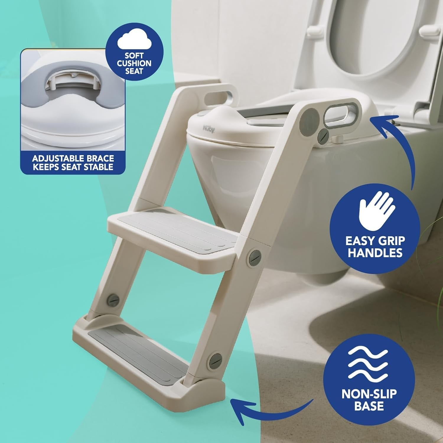 Nuby All-In-One Toilet Seat Topper with Step Ladder for Toddlers, White