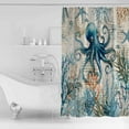 thumbnail image 2 of Nautical Teal Shower Curtain, 72" x 72", Octopus Ocean Coral Starfish Coastal Map Waterproof Bathroom Curtain Washable Shower Curtain Set with 12 Hooks, 2 of 6