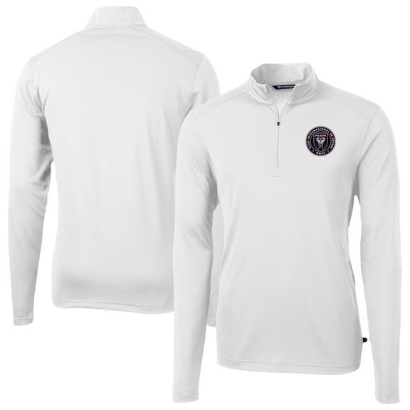 Men's-Cutter & Buck White Inter Miami CF Big & Tall Virtue Eco Pique Recycled Quarter-Zip Pullover Top