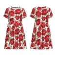thumbnail image 3 of Bixox Robe d'Été à Manches Courtes pour Femmes Robe Ample Longueur Genou avec Poches-Rose Fleurs, 3 of 7