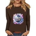 thumbnail image 2 of Styesk Chemises à Manches Longues pour Femmes Nouvel An T-shirt Décontracté Imprimé Col Rond Manches Longues, 2 of 4