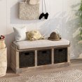 thumbnail image 1 of Rustic Storage Bench with 3 Removable Rattan Baskets - Entryway Bench with Detachable Cushion, 1 of 9
