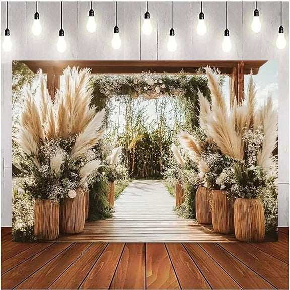 Boho Floral Archway Wedding Backdrop Bohemian Pampas Grass Bridal Shower Photography Background Boho Lawn Newborn Baby Shower Birthday Party Decorations Banner Photo Booth Props