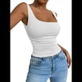 thumbnail image 2 of Camiseta Básica de Verano Sin Mangas con Cuello Cuadrado y Fruncido para Mujer. S, 2 of 9