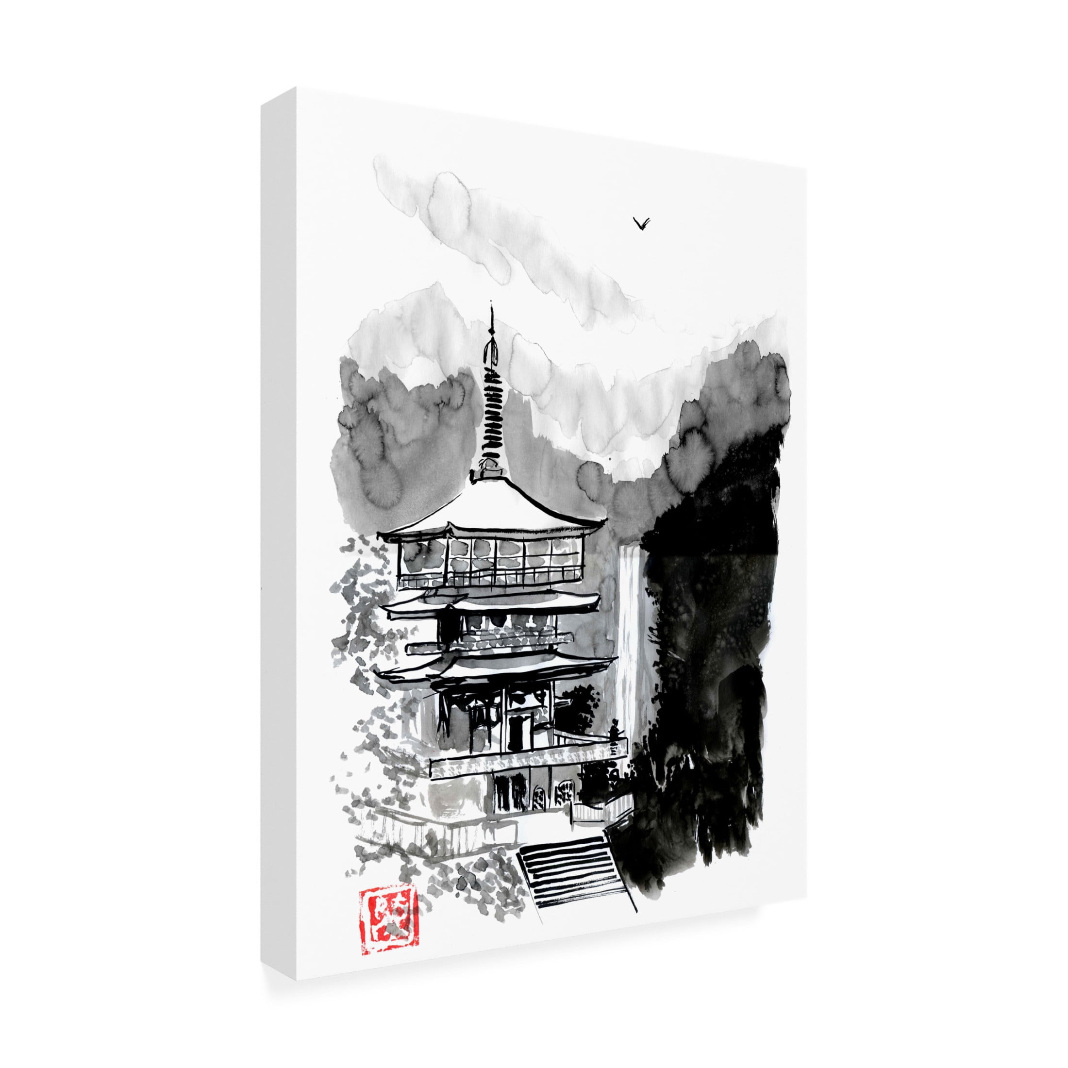 Canvas Wall Art - Pechane 'Pagoda And Fall' Wall Art for Living Room, Bedroom, or Office Décor by Trademark Fine Art - 24 x 32 Inches