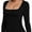 Black, variant on Womens Square Neck T Shirts Long Sleeve Tops Fitted Tees