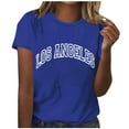 thumbnail image 4 of Hfnxid Top for Women Fashion Graphic Short Sleeve Shirt Loose Fit Letter Print Crewneck Blouse Casual Lightweight Regular Blouse Blue XL, 4 of 6