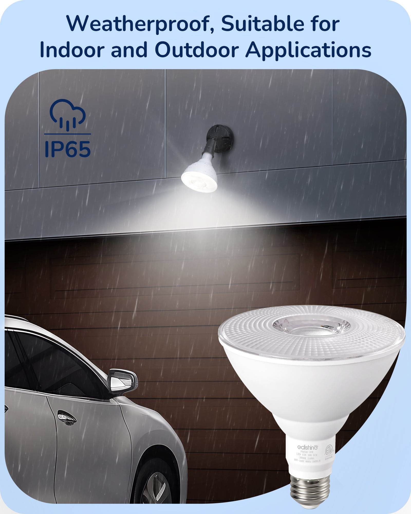 EDISHINE 6 Pack LED Par38 Outdoor Flood Light Bulbs, 18W (120W Equivalent), 5000K Daylight, Dimmable, Waterproof, E26 Base, 1800 Lumen for Yard Porch Driveway