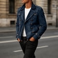thumbnail image 2 of LMOIPLI Men's Double Breasted Lapel Suede Leather Jacket Epaulet Design Long Sleeve Vintage Formal Casual Blazer Coat Dark Blue L, 2 of 9