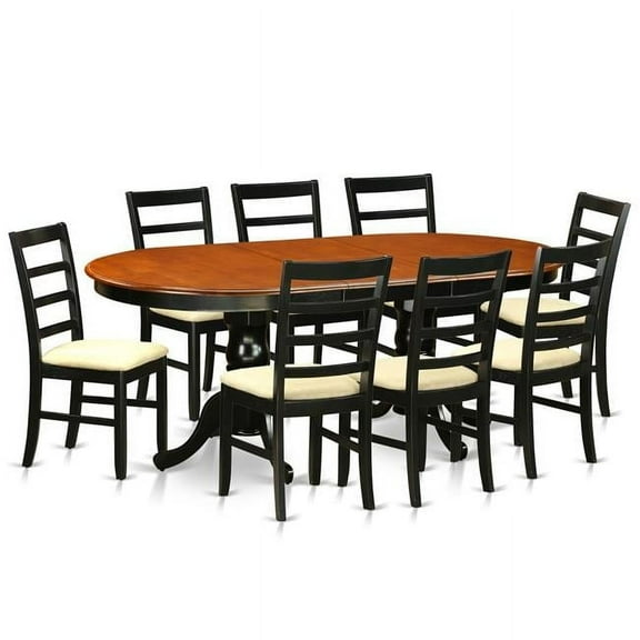 East West Furniture PLPF9-BCH-C Microfiber Dining Room Set - Table with 8 Wooden Chairs, Black & Cherry - 9 Piece
