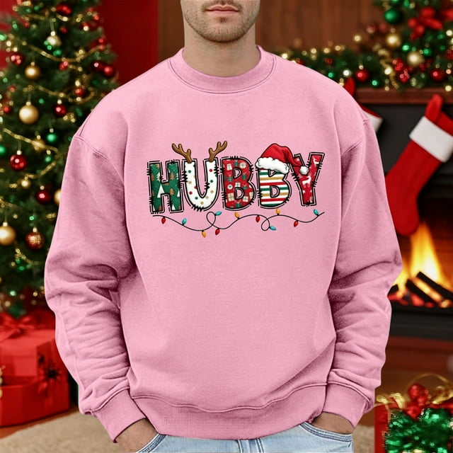 MHFRRA Sudadera Holgada de Manga Larga con Cuello Redondo y Estampado Informal para Hombre y Mujer Rosa
