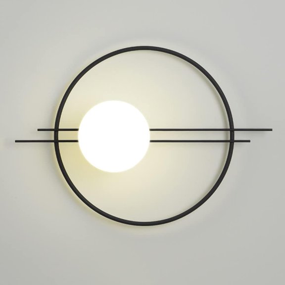 Modern Simple Wall Sconce Mid Century Globe Wall Lamp, Indoor Geometric Metal Wall Mount Light with White Glass, Living Room Restaurant Bedroom Decor Wall Lighting Fixture