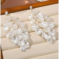 thumbnail image 3 of Clip on 3 1/2" gold and white shell double layered earrings w/clear stone, 3 of 4