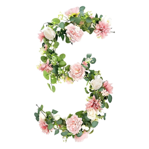 Flower Garland 6ft Eucalyptus Garland Vines with Flowers for Wedding Reception Table Mantle Spring Room Decor Artificial Greenery