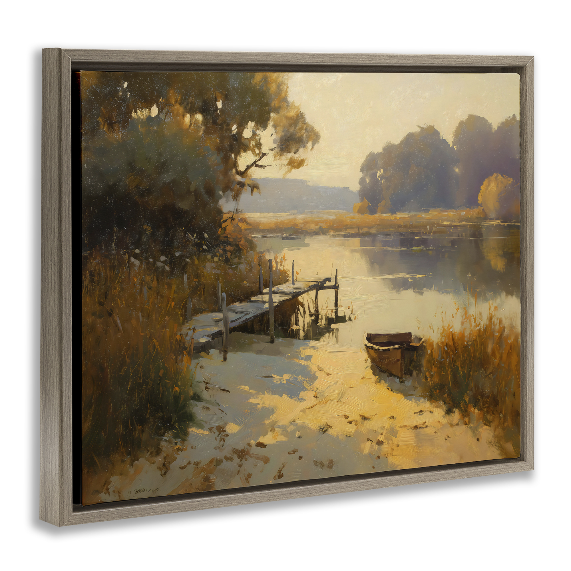 Golden Hour in Autumn Brown Framed Floater Canvas Wall Art, design by Arlington Prints
