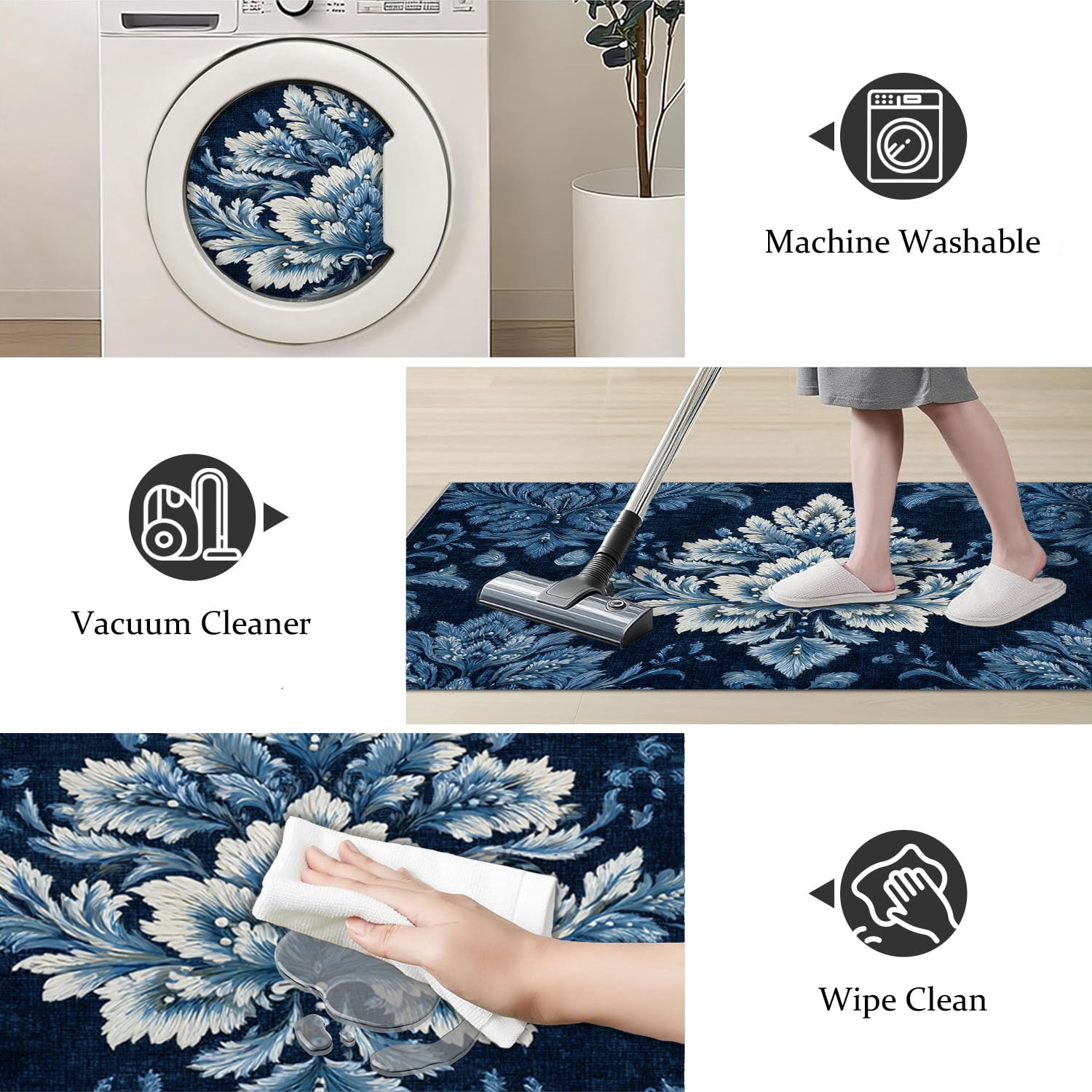3-Piece Farmhouse Kitchen Rug Set, Washable Anti Slip Striped Floor Mats in 3 Sizes, Stain Resistant Decor Rugs for Kitchen Hallway Bathroom Home Christmas Decor