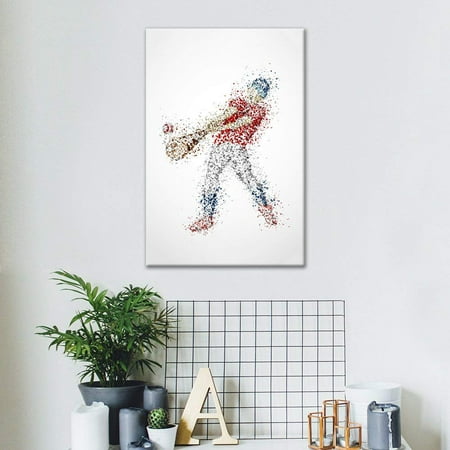 wall26 - Canvas Wall Art Sports Theme - Abstract Man Hitting a Baseball Formed Colorful Dots - Giclee Print Gallery Wrap Modern Home Decor Ready to Hang - 16x24