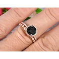 thumbnail image 2 of 2.25 carat Round Cut Black Diamond Moissanite Wedding Set Bridal Ring 10k Rose Gold with Art Deco Eternity Matching Band Stacking Ring Halo, 2 of 6
