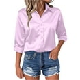 thumbnail image 2 of TTUHYWXI Womens Satin Silk Button Down Shirts Long Sleeve Blouse Casual Work Office Tops (Light Purple, L), 2 of 5