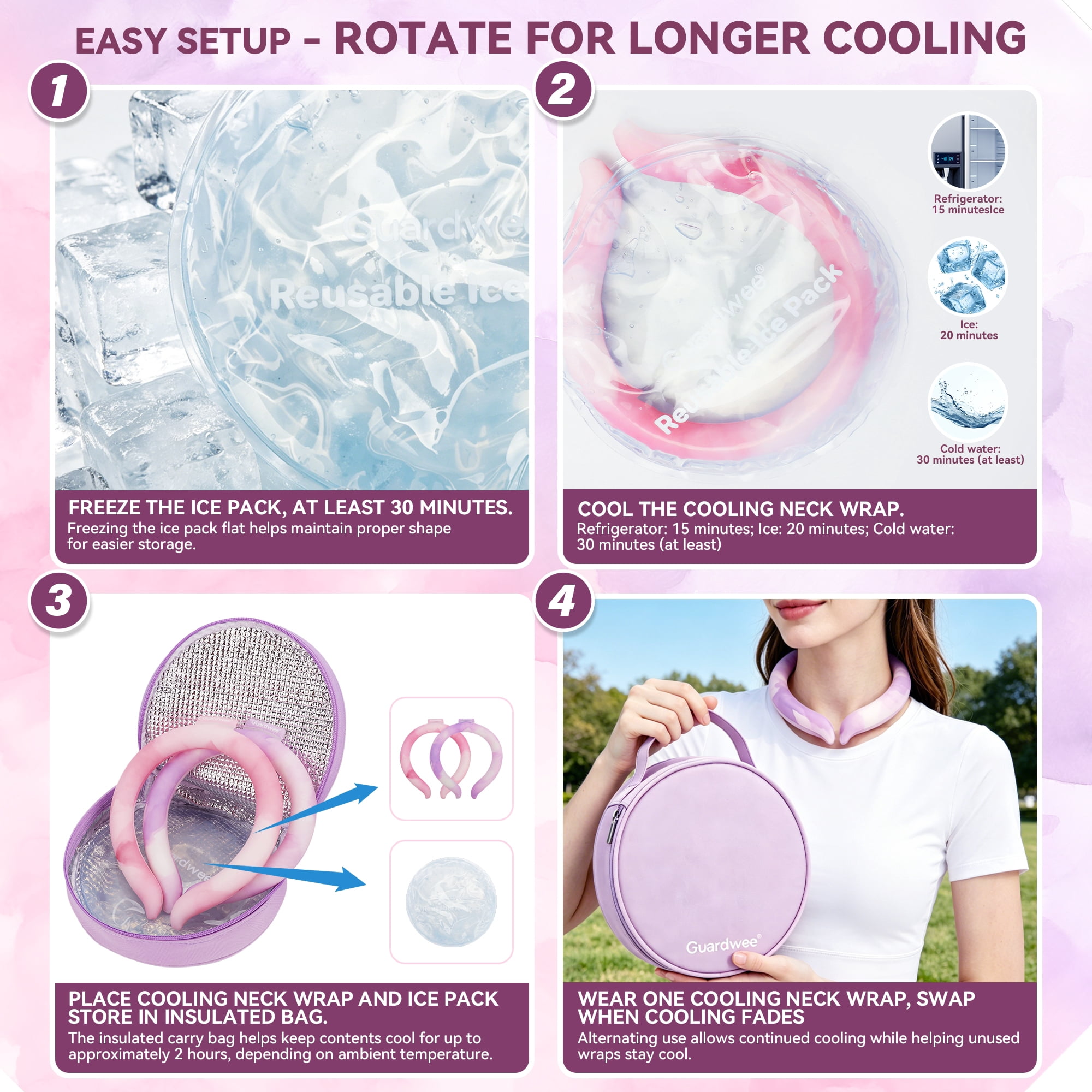 Neck Cooling Set with 2 PCM Cooling Wraps, Insulated Carry Bag and Reusable Ice Pack, Wearable Cooling Solution for Outdoor Activities