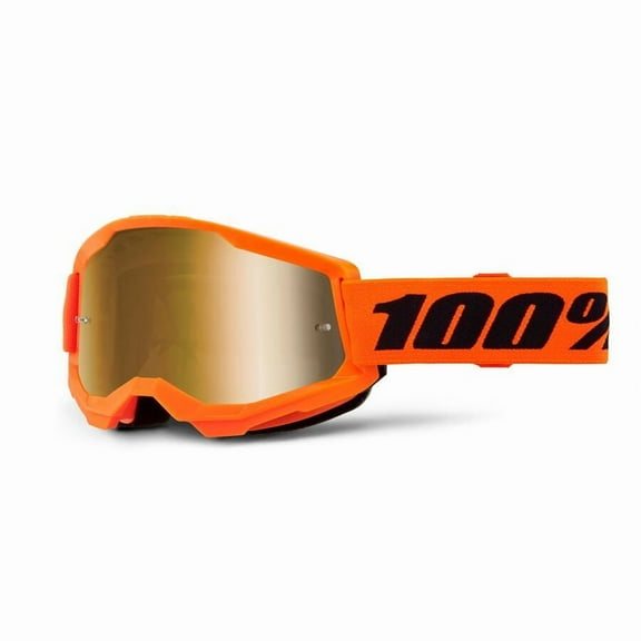 100% Strata 2 Junior Goggles (One Size Fits Most, Neon Orange / Mirror Gold Lens)