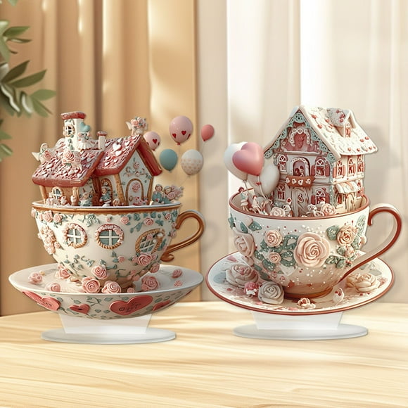 Decoraciones para el día de San Valentín, adornos para el día de San Valentín, regalos para el día de San Valentín, decoración para el día de San Valentín, taza de té con castillo de ensueño europeo,