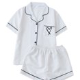 thumbnail image 2 of HongQid Women's Pajamas Set Heart Print Button Short Sleeve Shirt with Shorts Sleepwear PJs Set, 2 of 4