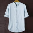 thumbnail image 3 of YLSDY Men's Linen Shirt Stand Collar Half Sleeve Button Down Tops Chinese Style Loose Fit Summer Shirts Light Blue XXL, 3 of 8