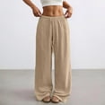 thumbnail image 2 of Zylarhe Women's Pants Women's Casual Straight Leg Pants Drawstring Waist Lightweight Breathable Wide Leg Pants with Pockets Comfortable Pure Color Versatile Outfits for Everyday Wear, 2 of 8