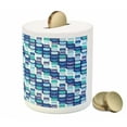 thumbnail image 3 of Blue Piggy Bank, Retro Style Vintage Modern Design with Mosaics and Geometrical Squares, Ceramic Coin Bank Money Box for Cash Saving, 3.6" X 3.2", Pale Blue Dark Blue, by Ambesonne, 3 of 4