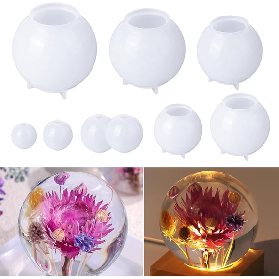 9 Pcs Sphere Silicone Molds for Resin, Upgraded Seamless 3D Sphere Resin Molds Silicone,Large Round Ball Epoxy Resin Molds for Flowers Preservation,Resin Casting, Soap, Candle