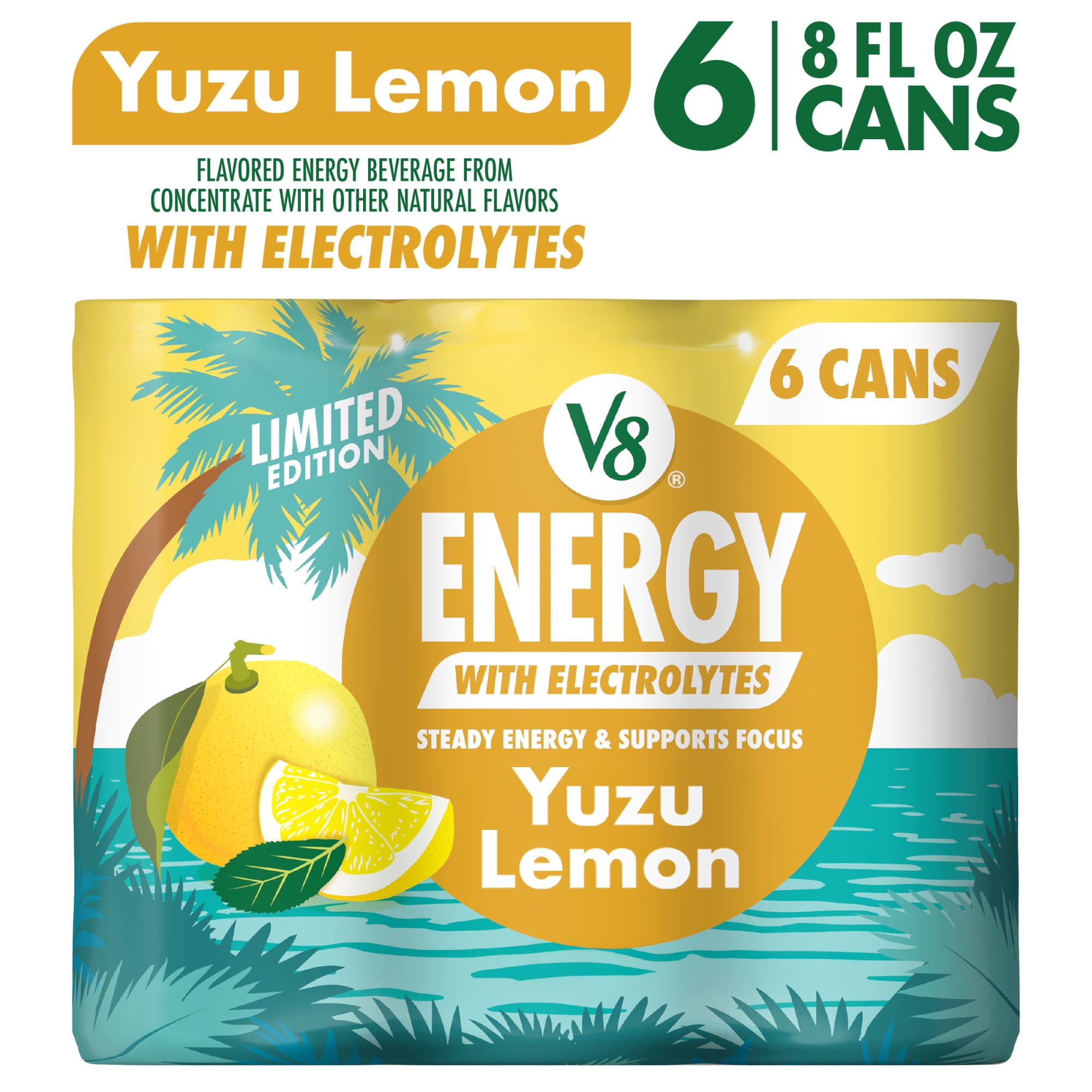 V8 Energy Yuzu Lemon Energy Drink, 8 fl oz Can, 6 pack