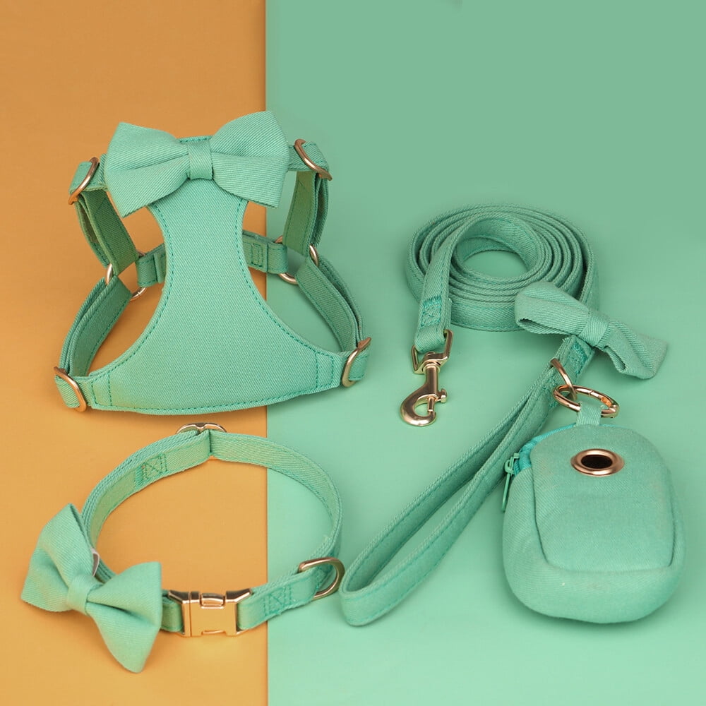 Didog Cute Small Dog Vest Harness & Collar & Leash & Poo Bag Holder set for Puppy Cats Pet Yorkie