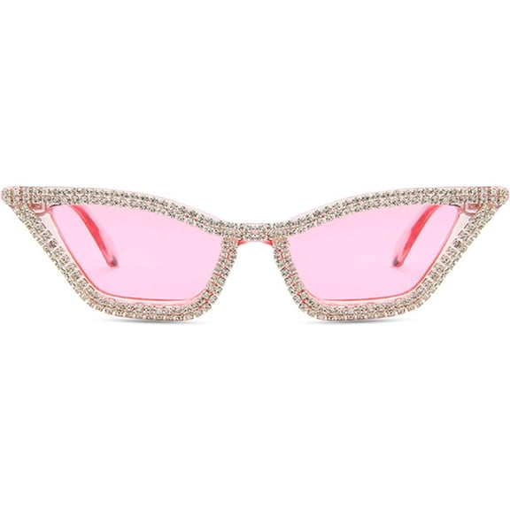 Cat Eye Sunglasses for Women Sparkling Rhinestone Sunglasses Trendy Retro Diamond Glasses UV400 Protection