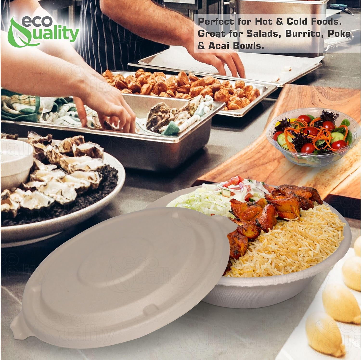 40 oz Round Disposable Compostable Paper Bowls with Fiber Dome Lids - Heavy-Duty, Eco-Friendly Natural Bagasse Unbleached, Heat Resistant, 100% Biodegradable Salad Bowls Alternative to Plastic (25)