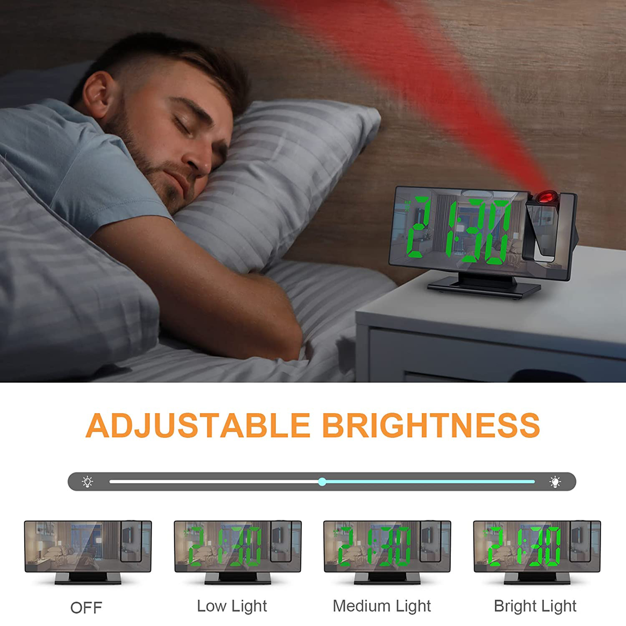 Unique Bargains LED Alarm Clock Black Housing and Green Light 7.3"L x 1.9"W x 3.0"H