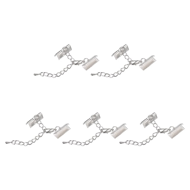 Unique Bargains 10Set Ribbon Crimp Clamp Ends Lobster Claw Clasps & Chain 16mm Silver Tone for DIY