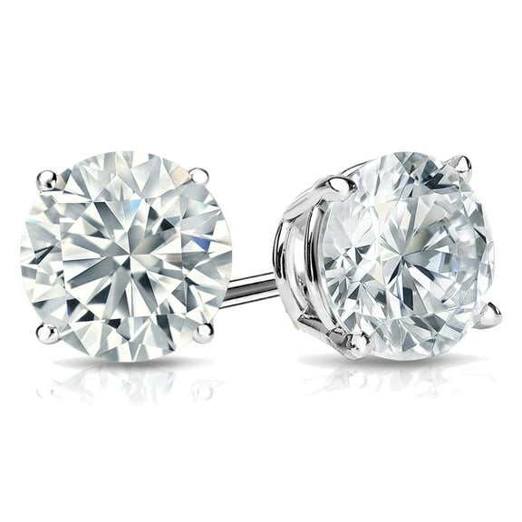 14k White Gold White Sapphire Round Plated 6mm Stud Earrings by Paris Jewelry