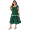 thumbnail image 3 of DARING DIVA Women's Plus Women's Boho Dress Ruffled Sweetheart Neck 1X Dark Green, 3 of 6