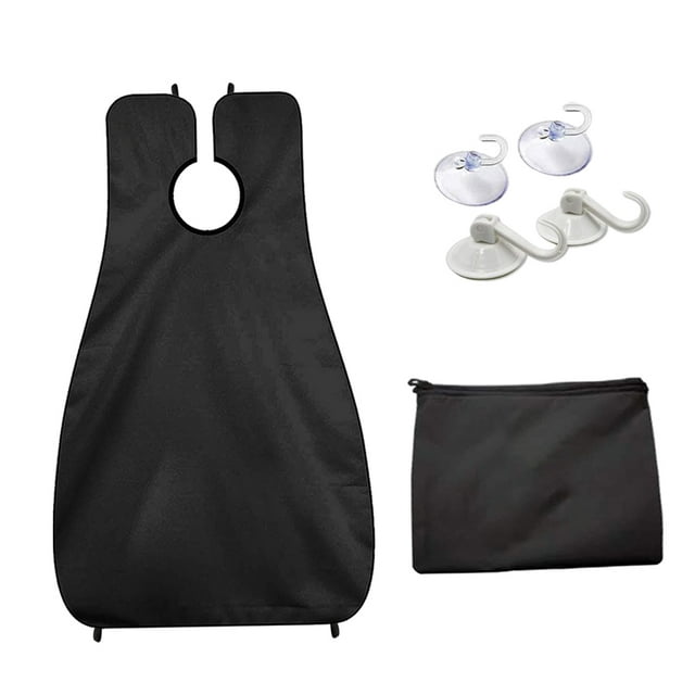 Tablier de Toilettage, Barbe pour le Rasage et la Coupe, et Chiffon de Rasage Imperméable à la Barbe avec Ventouses - Taille - Noir