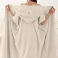 thumbnail image 4 of Women Hooded Short Sleeve Bath Robe Snap Front Absorbent Shower Wrap Bathrobe Loose Cozy Spa Loungewear Beige One Size, 4 of 5