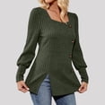 thumbnail image 5 of Women's Knit Tops Ribbed Scoop Neck Sweater, Long Sleeve Pullover Shirts, Brushed Knit Split Hem Button Detail Blouses Top, Loose Fit Casual Fall Winter Layering Shirt, 5 of 9