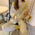 thumbnail image 1 of Pijamas de verano con lazo para mujer, ropa de dormir de manga larga, conjuntos de pijama con volantes sólidos, traje de 2 piezas, ropa de noche coreana, 1 of 4