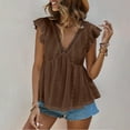 thumbnail image 4 of Women's Solid Color Lace Patchwork Short Sleeved V-Neck Fashionable Top, 4 of 7