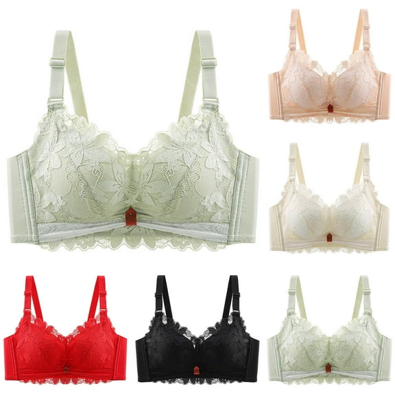 SMihono Wireless Bras for Womens Full Coverage Supportive Lightly Lined Cup Lace Bra Adjustable Straps Push-Up Bralettes Beige L